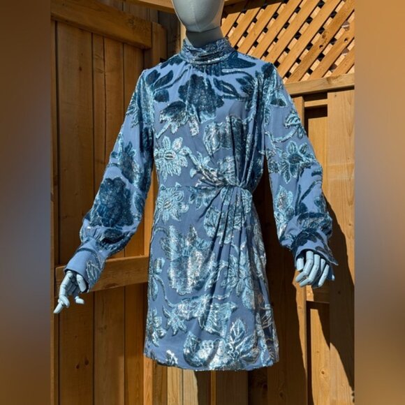 🆕 SIMKHAI 🧿 NWOT Halen Draped Velvet Mini Dress, Celestial Blue - Sz US 6 - Picture 3 of 15